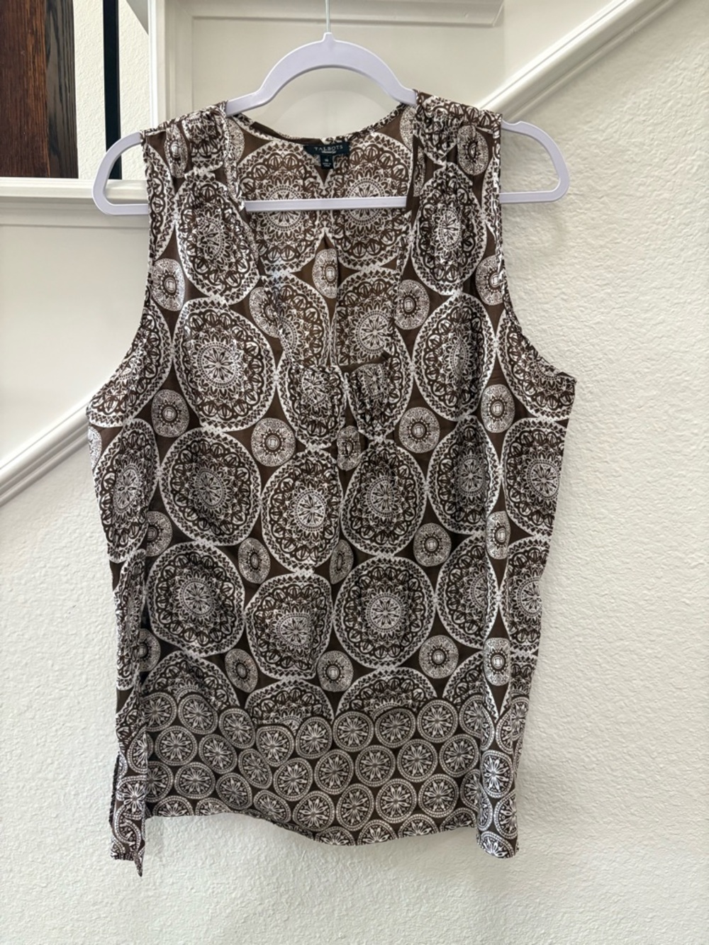 Talbots Brown and White Boho Silk Blend Tank